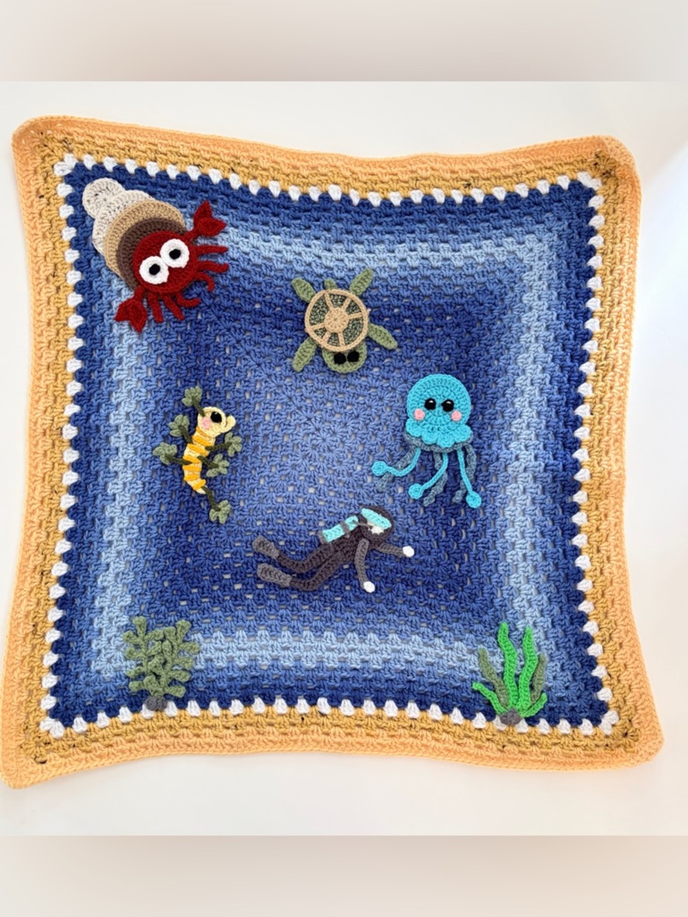 Handmade Amigurumi Ocean Crochet Baby Blanket 3D Sea Creatures 28" Wall Hanging
